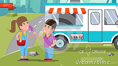 Flat Ice Cream Summer Colorful Template Vector Illustration