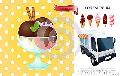 Flat Ice Cream Summer Template Vector Illustration