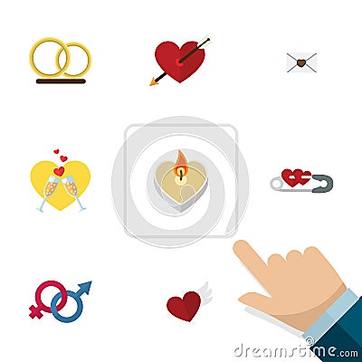 Flat Icon Amour Set Of Closed, Fire Wax, Sexuality Symbol And Other Vector Objects. Also Includes Sexuality, Ring Vector Illustration