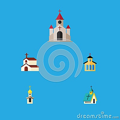 Flat Icon Building Set Of Architecture, Catholic Vector Illustration