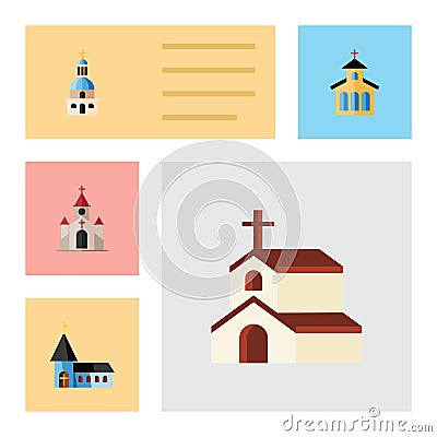 Flat Icon Building Set Of Christian, Traditional, Church And Other Vector Objects. Also Includes Church, Christian Vector Illustration