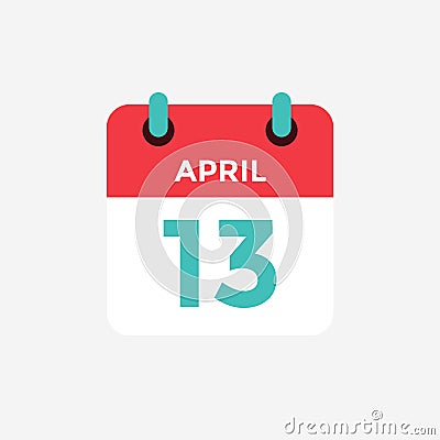 Flat icon calendar 13 of April. Date, day and month. Vector Illustration