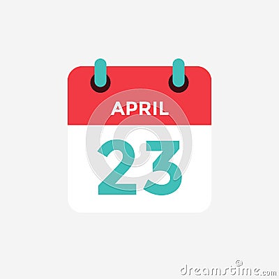 Flat icon calendar 23 of April. Date, day and month. Vector Illustration