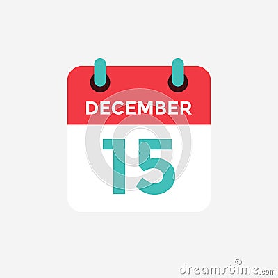 Flat icon calendar 15 December. Date, day and month. Vector Illustration