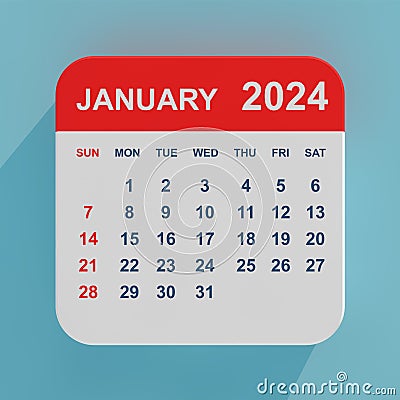 Flat Icon Calendar January 2024. 3d Rendering Stock Photo