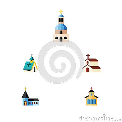 Flat Icon Christian Set Of Catholic, Religion, Christian And Other Vector Objects. Also Includes Architecture, Structure Vector Illustration