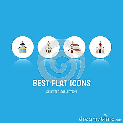Flat Icon Church Set Of Traditional, Religion, Building And Other Vector Objects. Also Includes Faith, Catholic Vector Illustration