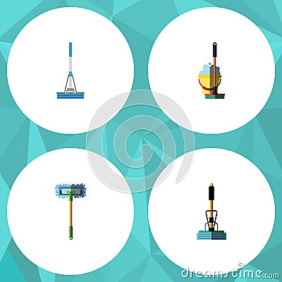 Flat Icon Cleaner Set Of Cleaning, Besom, Broom And Other Vector Objects. Also Includes Broom, Mop, Bucket Elements. Vector Illustration