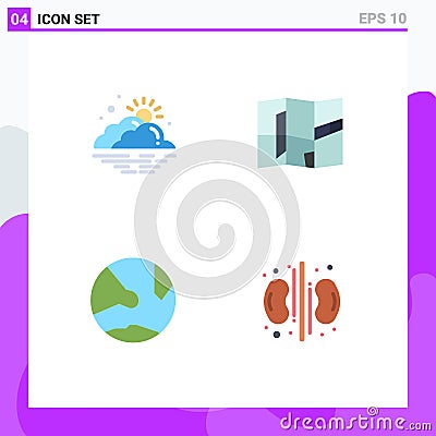 4 Flat Icon concept for Websites Mobile and Apps cloud, develop, sun, map, online Vector Illustration