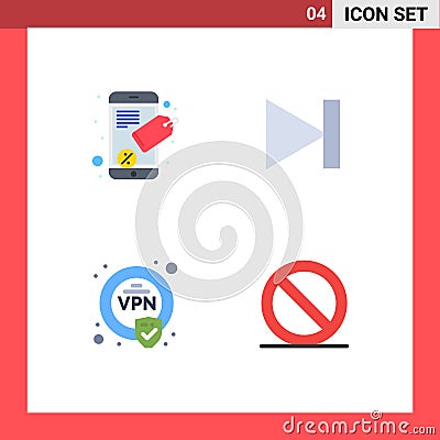 4 Flat Icon concept for Websites Mobile and Apps connect, vpn, end, next, media Vector Illustration