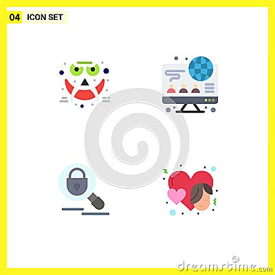 Stock Vector Icon Pack of 4 Line Signs and Symbols for emots, lock, smiley, business, heart Stock Photo