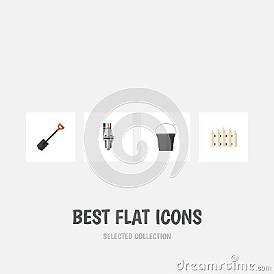 Flat Icon Dacha Set Of Spade, Pail, Pump And Other Vector Objects. Also Includes Tool, Fence, Spade Elements. Vector Illustration