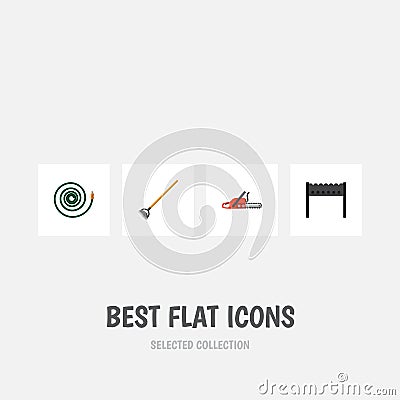 Flat Icon Dacha Set Of Tool, Barbecue, Hacksaw And Other Vector Objects. Also Includes Brazier, Hose, Hacksaw Elements. Vector Illustration