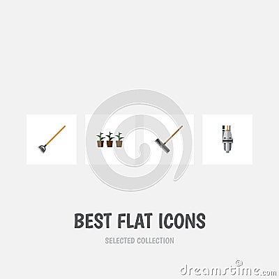Flat Icon Dacha Set Of Tool, Flowerpot, Harrow And Other Vector Objects. Also Includes Flowerpot, Harrow, Pump Elements. Vector Illustration