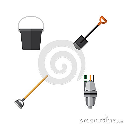 Flat Icon Dacha Set Of Tool, Pump, Pail And Other Vector Objects. Also Includes Hoe, Equipment, Gardening Elements. Vector Illustration