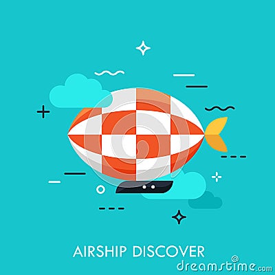 Flat icon with flat design element of horizon discoveries, inspiring dream, exploratory mission, traveling by airship, opening Vector Illustration