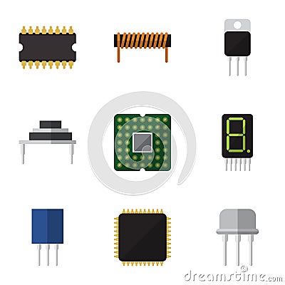 Flat Icon Device Set Of Display, Resist, Destination And Other Vector Objects. Also Includes Central, Recipient, Coil Vector Illustration