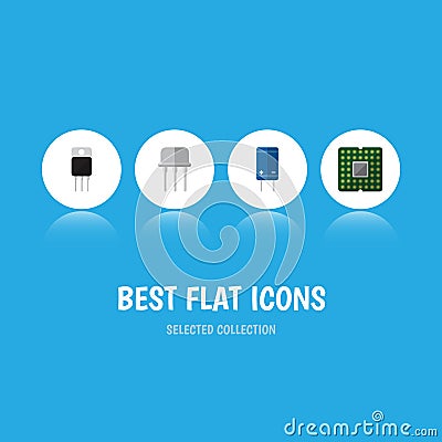 Flat Icon Device Set Of Receiver, Transistor, Resist And Other Vector Objects. Also Includes Resist, Unit, Transistor Vector Illustration