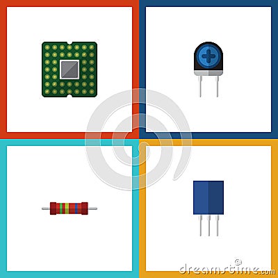 Flat Icon Device Set Of Resistance, Transducer, Receptacle And Other Vector Objects. Also Includes Receptacle Vector Illustration