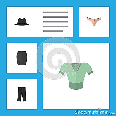 Flat Icon Dress Set Of Pants, Lingerie, Casual And Other Vector Objects. Also Includes Underwear, Panties, Lingerie Vector Illustration