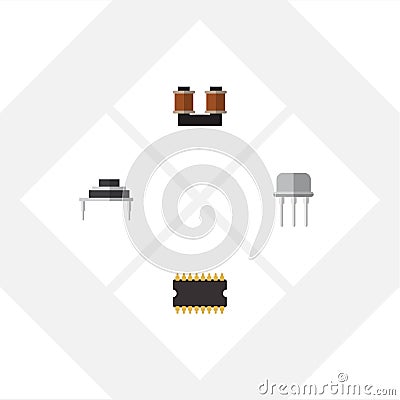 Flat Icon Electronics Set Of Coil Copper, Destination, Resist And Other Vector Objects. Also Includes Resist, Copper Vector Illustration