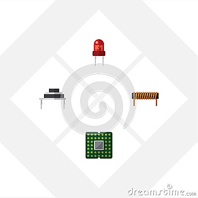 Flat Icon Electronics Set Of Recipient, Bobbin, Unit And Other Vector Objects. Also Includes Transducer, Copper Vector Illustration