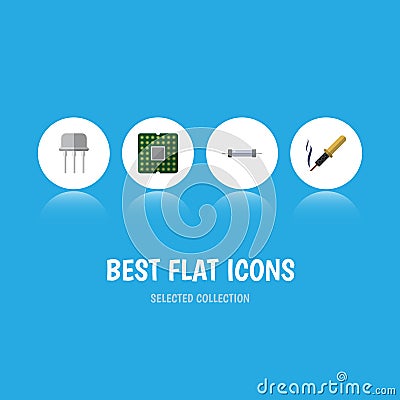 Flat Icon Electronics Set Of Repair, Resistor, Unit And Other Vector Objects. Also Includes Resistor, Processor Vector Illustration