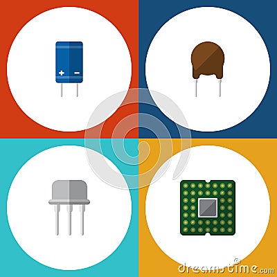 Flat Icon Electronics Set Of Resist, Unit, Triode And Other Vector Objects. Also Includes Semiconductor, Unit, Central Vector Illustration