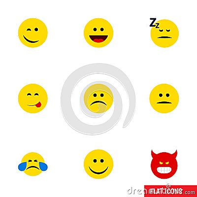 Flat Icon Emoji Set Of Sad, Cold Sweat Vector Illustration