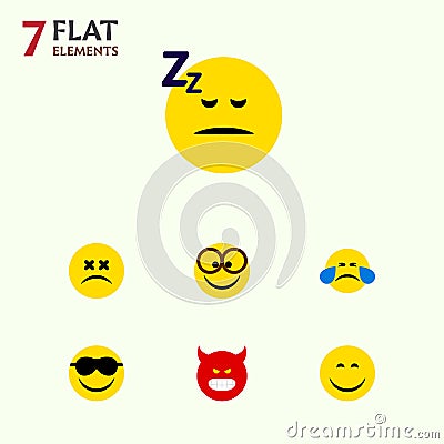 Flat Icon Expression Set Of Pouting, Happy, Cross-Eyed Face And Other Vector Objects. Also Includes Tears, Face, Smile Vector Illustration