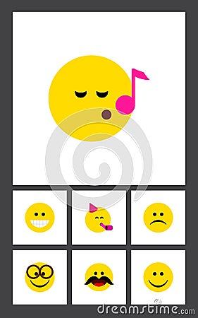Flat Icon Expression Set Of Sad, Grin, Party Time Emoticon And Other Vector Objects. Also Includes Eyeglasses, Cheerful Vector Illustration