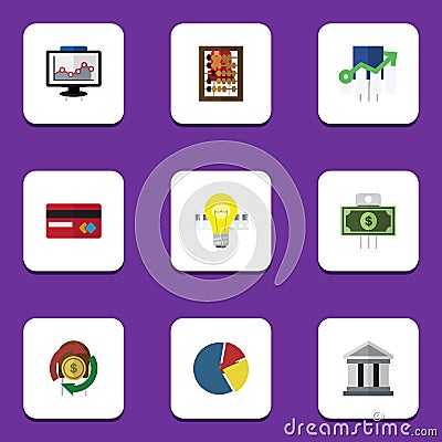 Flat Icon Finance Set Of Payment, Bubl, Counter And Other Vector Objects. Also Includes Light, Abacus, Building Elements Vector Illustration
