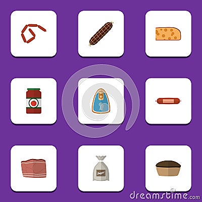 Flat Icon Food Set Of Bratwurst, Sack, Ketchup And Other Vector Objects. Also Includes Beef, Frankfurt, Sack Elements. Vector Illustration