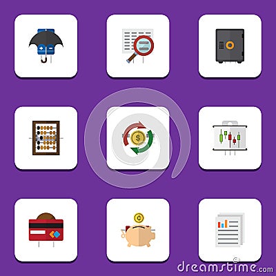 Flat Icon Gain Set Of Scan, Interchange, Document And Other Vector Objects. Also Includes Money, Calculator, Strongbox Vector Illustration