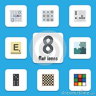 Flat Icon Games Set Of Jigsaw, Bones Game, Gomoku And Other Vector Objects. Also Includes Table, Cube, Renju Elements. Vector Illustration
