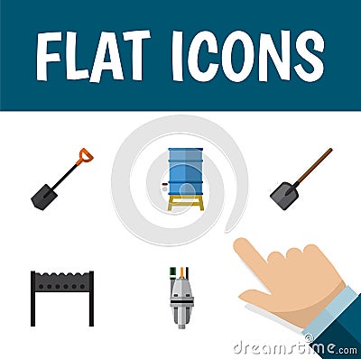 Flat Icon Garden Set Of Barbecue, Container, Shovel And Other Vector Objects. Also Includes Bbq, Pump, Barbecue Elements Vector Illustration