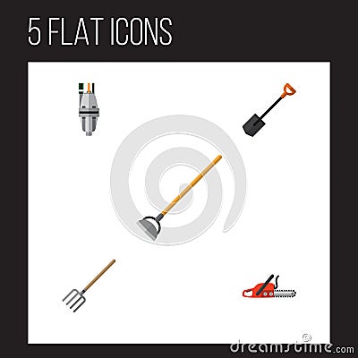 Flat Icon Garden Set Of Hacksaw, Spade, Tool And Other Vector Objects. Also Includes Gardening, Saw, Hacksaw Elements. Vector Illustration
