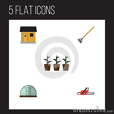 Flat Icon Garden Set Of Stabling, Flowerpot, Hothouse And Other Vector Objects. Also Includes Hothouse, Stabling Vector Illustration