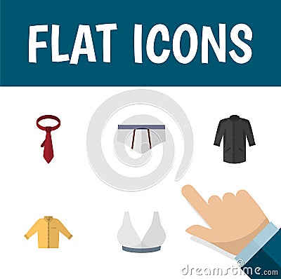 Flat Icon Garment Set Of Banyan, Brasserie, Underclothes And Other Vector Objects. Also Includes Underwear, Necktie Vector Illustration