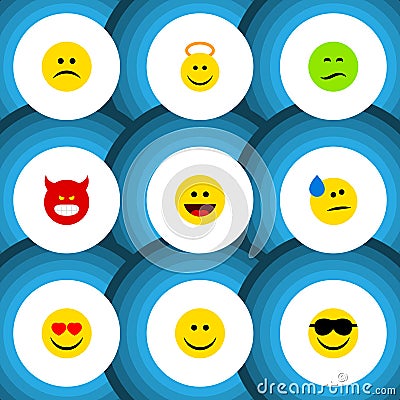 Flat Icon Gesture Set Of Pouting, Laugh, Frown And Other Vector Objects. Also Includes Face, Sad, Frown Elements. Vector Illustration