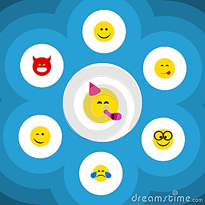 Flat Icon Gesture Set Of Pouting, Pleasant, Delicious Food And Other Vector Objects. Also Includes Emoji, Pleasant, Face Vector Illustration