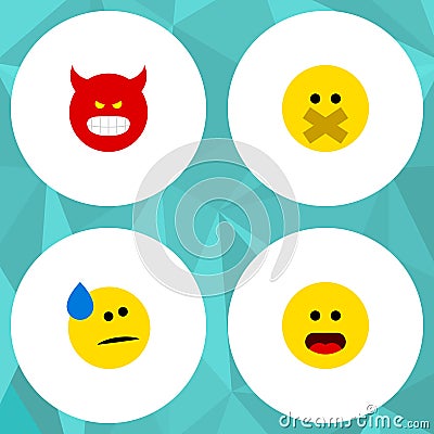Flat Icon Gesture Set Of Wonder, Tears, Hush And Other Vector Objects. Also Includes Sad, Face, Hush Elements. Vector Illustration