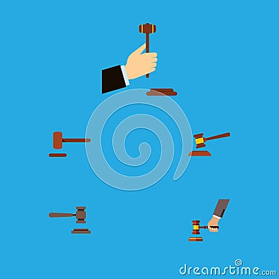 Flat Icon Hammer Set Of Law, Hammer, Defense And Other Vector Objects. Also Includes Court, Crime, Law Elements. Vector Illustration