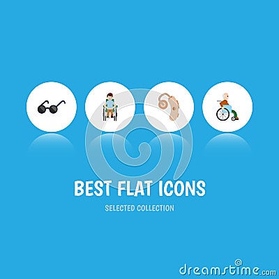 Flat Icon Handicapped Set Of Handicapped Man, Audiology, Disabled Person Vector Objects. Also Includes Handicapped Vector Illustration