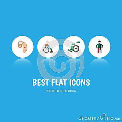 Flat Icon Handicapped Set Of Handicapped Man, Audiology, Injured Vector Objects. Also Includes Injured, Audiology Vector Illustration