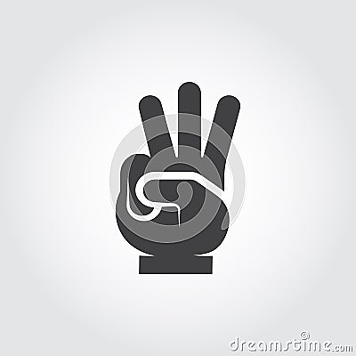 Flat icon hands - three fingers up sign. Number three gesture, body language symbol. Vector illustration Vector Illustration