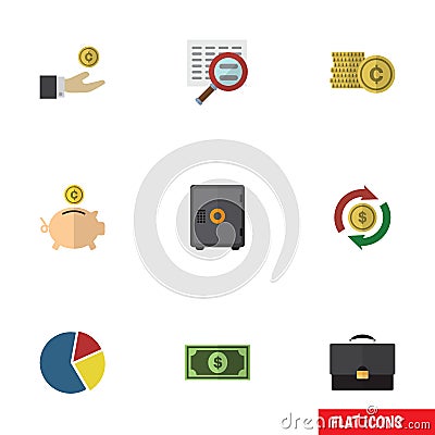 Flat Icon Incoming Set Of Cash, Money Box, Greenback And Other Vector Objects. Also Includes Briefcase, Scan, Strongbox Vector Illustration