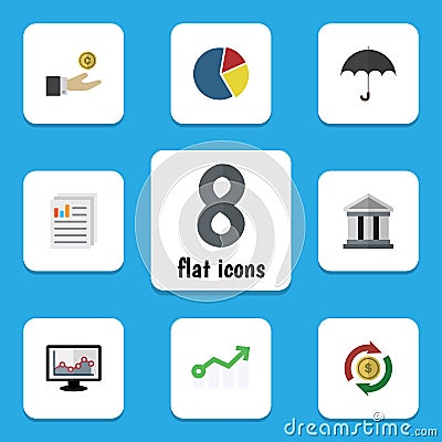 Flat Icon Incoming Set Of Hand With Coin, Document, Chart Vector Objects. Also Includes Chart, Swap, Bar Elements. Vector Illustration