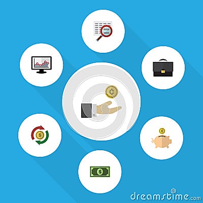 Flat Icon Incoming Set Of Hand With Coin Vector Illustration