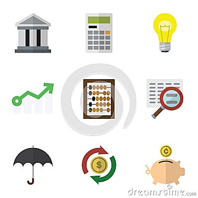 Flat Icon Incoming Set Of Money Box, Bubl, Calculate And Other Vector Objects. Also Includes Idea, Money, Bulb Elements. Vector Illustration